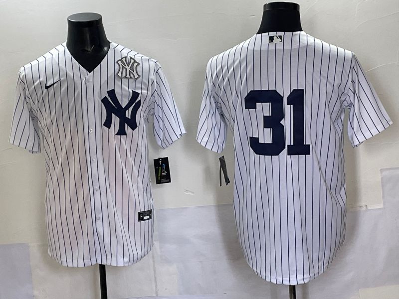 Men 2025 New York Yankees #31 No Name White Stripe Game Nike MLB Jersey style 08